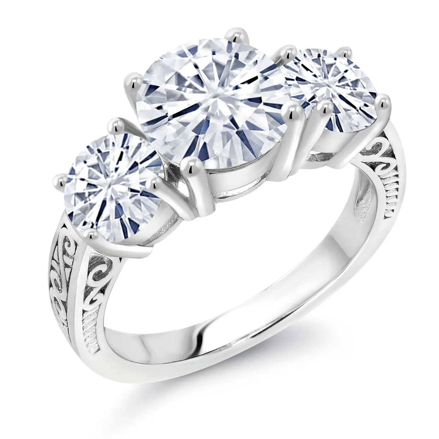 3-5 Cttw Gemstone Birthstone 3-Stone Ring for Women | 925 Sterling Silver | Round 8MM & 6MM | Three Stone Wedding Engagement Anniversary Promise Ring