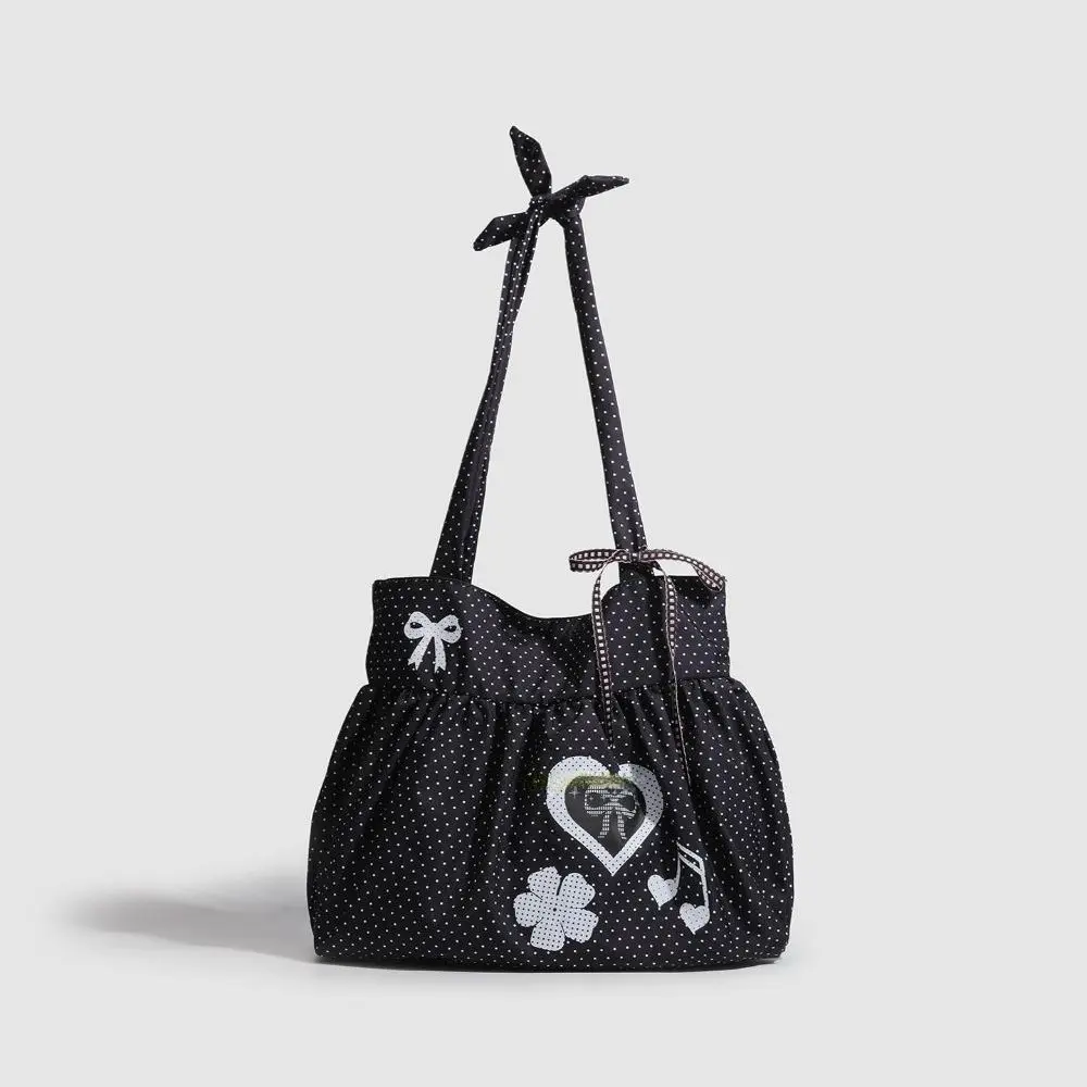 Fresh Polka-Dot Canvas Tote Bag - Casual Trendy Purses, Fashionable Vintage Drawstring Shoulder Bag, Sports & Outdoor Gym Accessory for Commute, Shopping