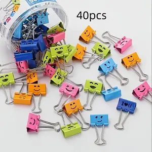 Mixed Color Emotional Face Design Binder Clip, 40pcs/set Colorful Long Tail Clip, Office Binding Supplies, Stationery Office Supplies for Home School Dormitory