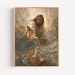Jesus Reaching Hand Print, Painterly Christian Wall Art, Faith Over Fear Decor