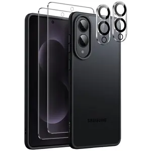 JETech 5 in 1 Matte Case for Samsung Galaxy S25 Series with 2-Pack Each Screen Protector and Camera Lens Protector, Translucent Back Phone Cover, Tempered Glass Film