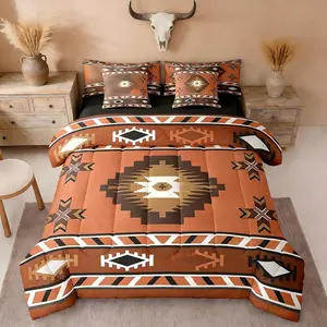Feelyou 7-Piece Aztec Tribal Comforter Set, Breathable Cloth Bed-in-a-Bag with Multi-Size Sheet Set, Terracotta Ethnic Bedding for Teens, Western Home Decor Southwest Rustic Indian Oriental Pattern