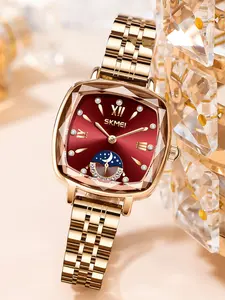 Skmei Women's Quartz Watch, Waterproof Luminous Dial, Stainless Steel Strap, Round Analog Face, Mineral Glass, All Seasons Wear