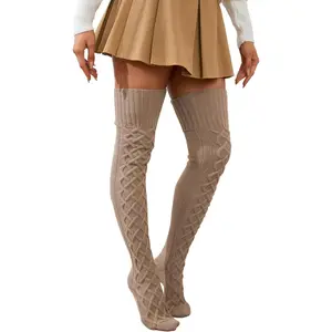 Women's Cable Knitted Thigh High Socks Leg Warmers Extra Long Warm Over Knee High Winter Stockings