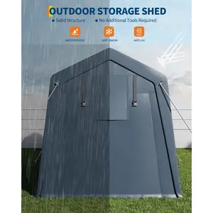 Heavy Duty Outdoor Storage Shed 6x8 FT, Portable Roll Up Zipper Door with Vent, 240G Waterproof UV Resistant PE Tarp Carport for Motorcycle Firewood Tools, Space Saving