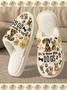 Cute Dog Print Home Shoes for Women & Men, Halloween Christmas Indoor Slippers, Comfortable Eva Sole, Casual Textile Upper, Fall Winter