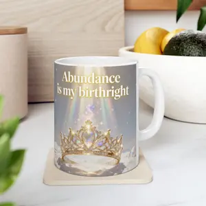 Abundance Is My Birthright Mug | Crown & Crystals Ceramic Coffee Cup