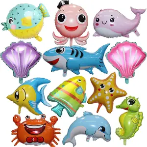 12 Pieces Large Cute Sea Animal Balloons Octopus Shark Tropical Fish Dolphin Hippocampus Crab Scallops Foil Balloons for Boys Girls Sea Underwater Animals Theme Party Decoration,Textiles & Soft Furnishings
