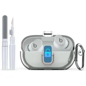 [Upgrade Secure Lock] for Beats Solo Buds 2024 Case Cover with Cleaner Kit, AGENTNANO Clear TPU Shockproof Protective Cover Compatible with Beats Solo Buds Charging Case with Carabiner-Clear