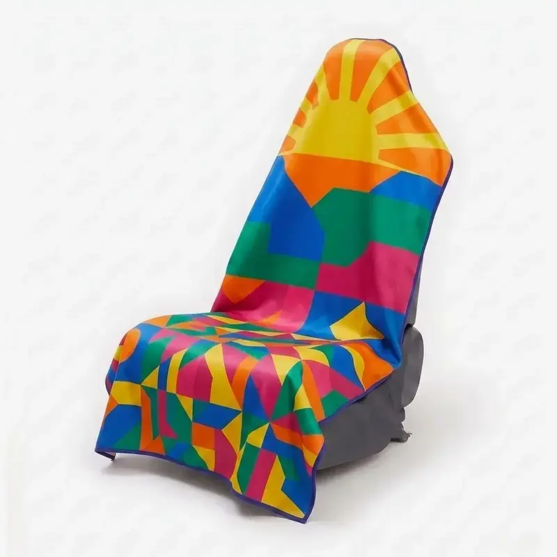 Abstract Tropical Car Seat Cover Towel, Color Block Leaf Print Auto Seat Protector, Universal Interior Seat Wrap, Soft Quick-Dry Washable Cover for Cars, SUVs & Trucks