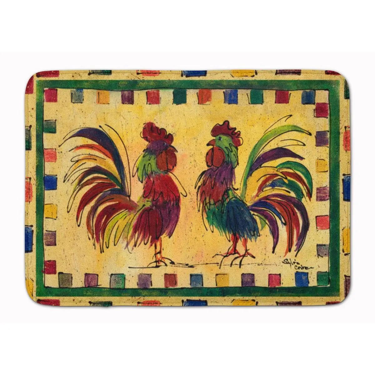 Carolines Treasures Bird & Rooster Print Coral Fleece Mat - 19"h x 0.25"w x 27"l, Full-Cushion Memory Foam, Non-Slip, Machine Washable Bath/Kitchen Plush Textile Rug, Bird Motif