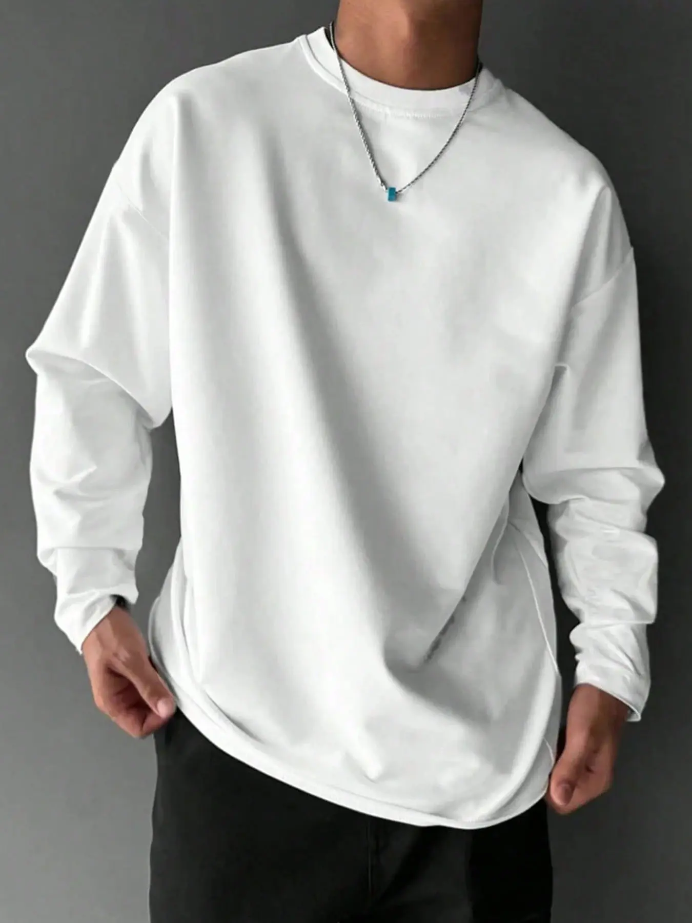 Four-Season Versatile Men's Casual Solid Color Plain Long Sleeve Shirt, Unisex Base Layer Top, Suitable for Daily & Layering Outfits for Men and Women