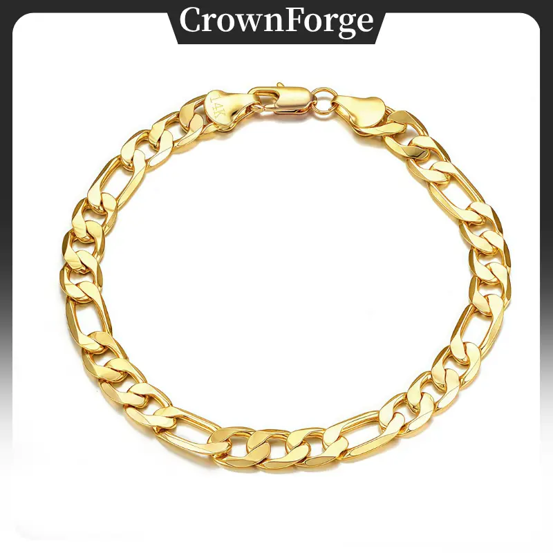 14K Gold Plated Figaro Chain Bracelet for Men & Women, Minimalist Hip Hop Jewelry, Italian Style Link Bracelet, Fade Resistant Gold Finish, Bold Streetwear Fashion Accessory, Everyday Luxury Gift