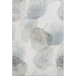 HomeRoots 648429 Dual-Color Rectangular Area Rug, 9x12 ft. Ivory & Beige Abstract Contemporary, Machine-Made, Washable with UV Protection, Dual-Color Area Rugs, Rectangular Area Rugs