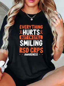 100% Cotton Unisex RSD CRPS Warrior Orange Ribbon Still Smiling CRPS Awareness T-Shirt - Vintage Graphic Tee, Relaxed Fit, Gift Idea for Women