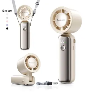 DOUBLEPOW USB-C Rechargeable Portable Handheld Fan, 5-speed Airflow Wind Speed Fan, Foldable & Hanging Neck Fan Suitable for Home, Travel, and School