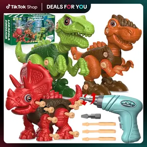 Laradola 3 PCS Dinosaurs STEM Toy Gift for Kids with Box & Electric Drill Kit, Take Apart Assemble Dinos figure Playset- Construction Educational Animal Toys Christmas Birthday Party Gift for Boys & Girls