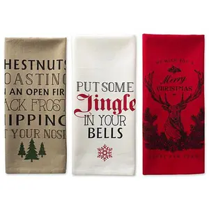 Design Imports Holiday Stag Christmas Print Kitchen Towel Set of 3
