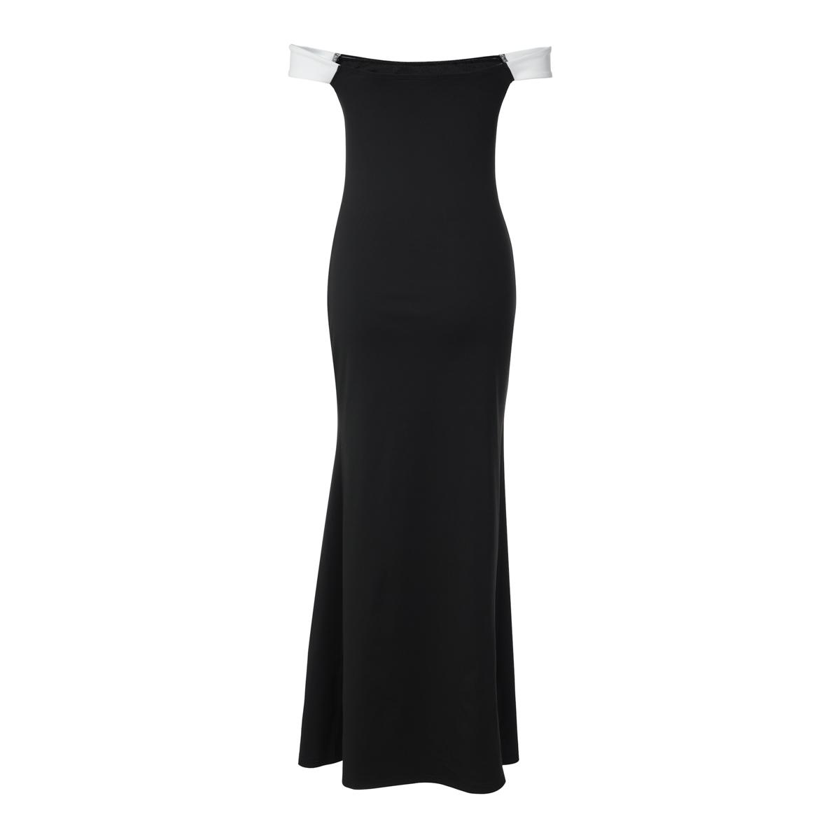 Women's Black & White Off-Shoulder Side Slit Maxi Dress with Asymmetric  Ruching 2025 Fall & Winter New Daily Chic Night Club Dates Gown Dress  Outfit - TikTok Shop