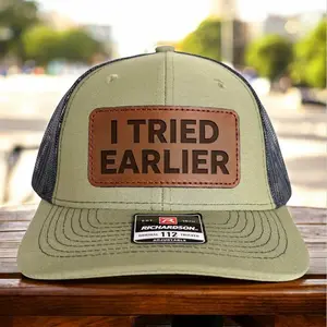 I Tried Earlier Trucker Hat Funny Mom Hat Richardson 112 Leather Patch Snapback Sarcastic Humor Cap USA Casual Hat