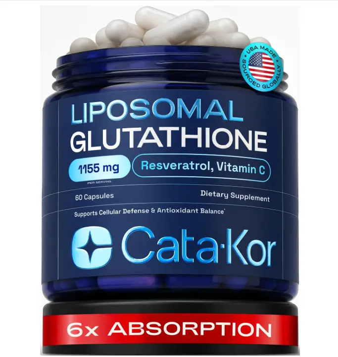 Cata-Kor Liposomal Glutathione 1000mg – Ultra High Absorption with Resveratrol, Vitamin C, Selenium & Vitamin B2 – Antioxidant Support for Immune Support & Healthy Aging – (60 Count (Pack of 1))