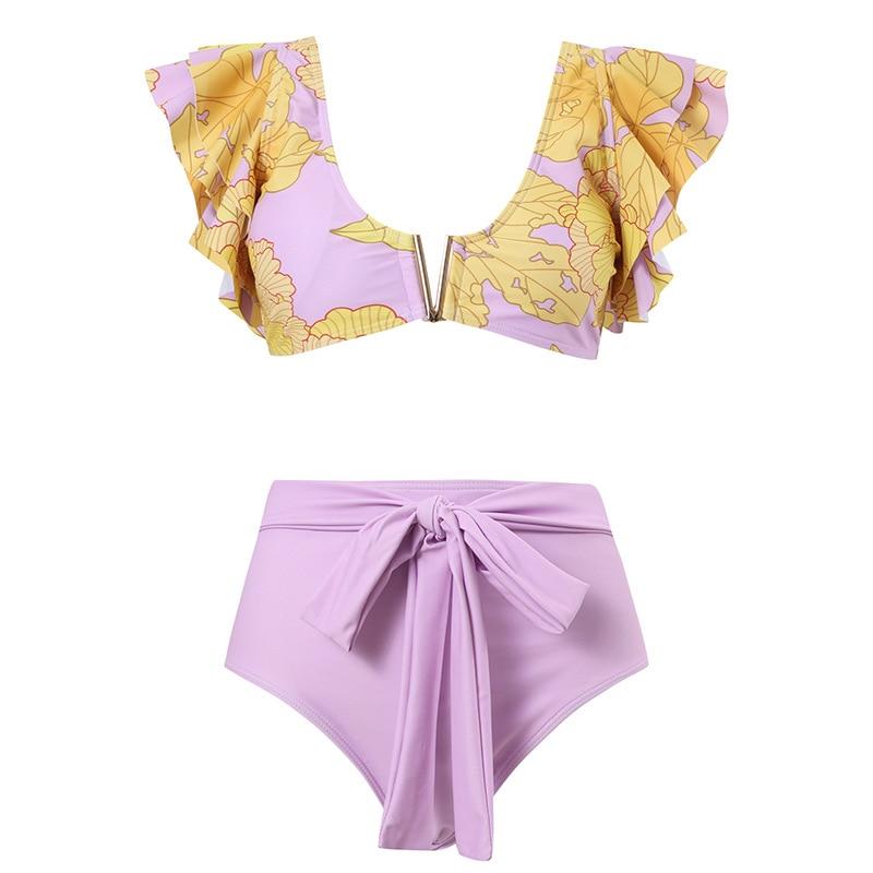 Sexy 3 Piece Push Up Bikini Set Swimwear Skirt Women Vintage Ruffle High Waist Swimsuit Beach Summer Bath Suit Dres