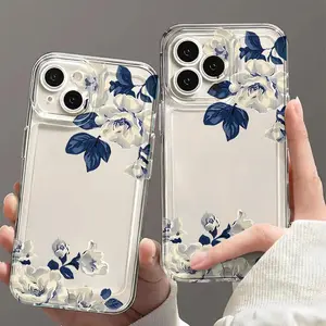 Space Shell Transparent Simple Flower TPU Anti-Fall Full Coverage Precision Protective Case Suitable for iPhone 16/16 Pro/16 Plus/16 Pro Max/15/15 Pro/15 Plus/14/14 Plus/14 Pro/14 Pro Max/13/13 Pro/12/12 Pro/12 Pro Max/11/11 Pro Mobile Phone Case