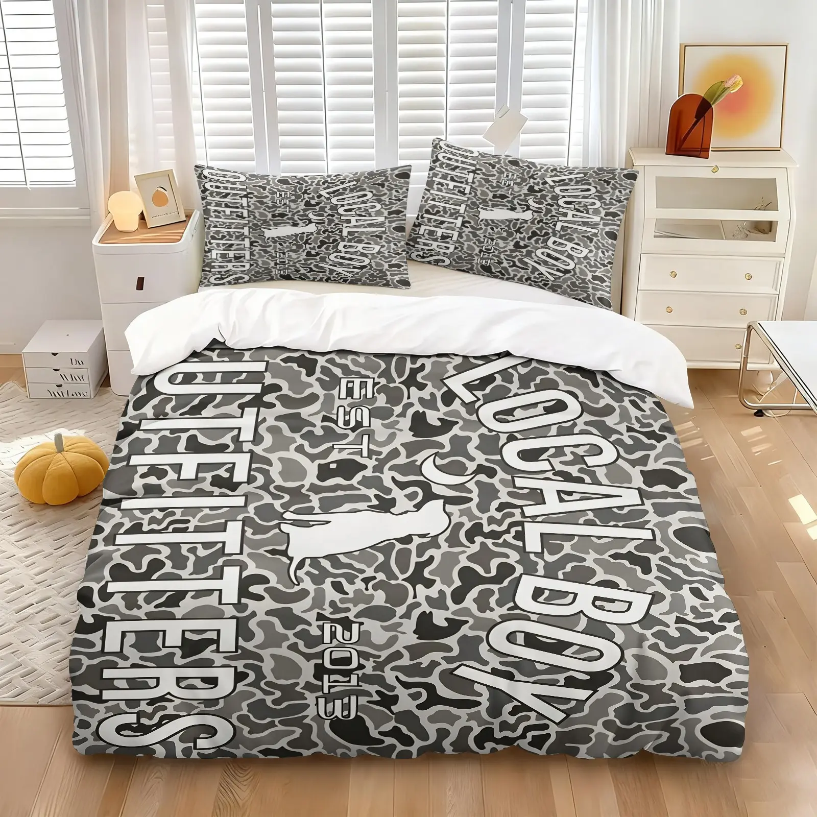Local Boy Outfitters Grey Camo Decorative Duvet Cover Set, 1 Duvet Cover + 1/2 Pillowcases, No Core, Soft Comfortable Breathable Skin-Friendly Print Bedding, Comfy Bed Sets, All Season Perfect for Teens & Young Men Bedroom Decor, Camouflage Bedding Set
