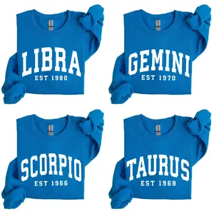 (LEAVE A NOTE OR DM SHOP) Custom Zodiac Sweatshirt with Est Year - Sapphire, Cute Horoscope Astrology Graphic Sweatshirt, Unisex Crewneck Sweatshirt, Personalized Zodiac Energy Gift for Birthday, Star Sign Lovers, Celestial Sweatshirt - AL