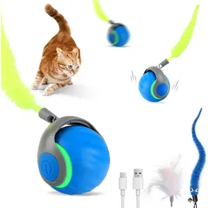 Interactive  Toys for Indoor Cats-Rechargeable Moving   Ball with USB , 3 Speedy Replaceable Tails & Random Motion Modes,  Chase  for Bored Indoor Cats,Auto Roll