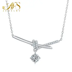 AFS Jewelry Knotted Pendant Necklace with 1.0ct Round Synthetic Moissanite in S925 Silver White Gold Plated Classic Rope Knot Design Dainty Solitaire Pendant Necklace for Women Elegant Everyday & Gift Jewelry