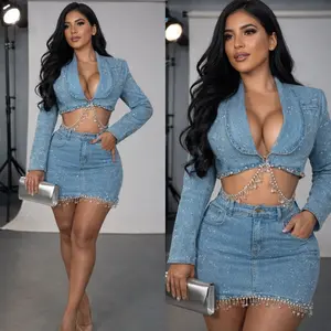 Crystal Drip Denim Set (Size UP)