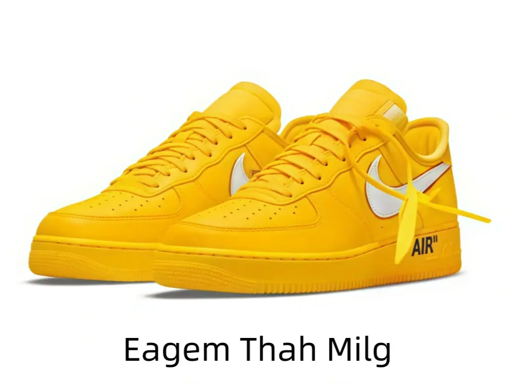 Premium smooth golden yellow leather casual athletic shoes feature full integrated yellow laces and sole, layered white stitched side graphic and eye-catching sole text detail, favored by sneaker collectors chasing unique colorways