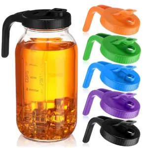 Mason Jar Lid without Jar, 5 Counts/set Wide Mouth Plastic Shaker Lid with Handle, Drinkware Accessories for Mason Jar, Kitchen Accessories, Handle Lids