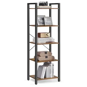 SONGMICS 5-Tier Storage Shelving with Steel Frame, Book Shelf for Living Room, Home Office, Study, 11.8 x 15.7 x 60.2 Inches, Industrial Style