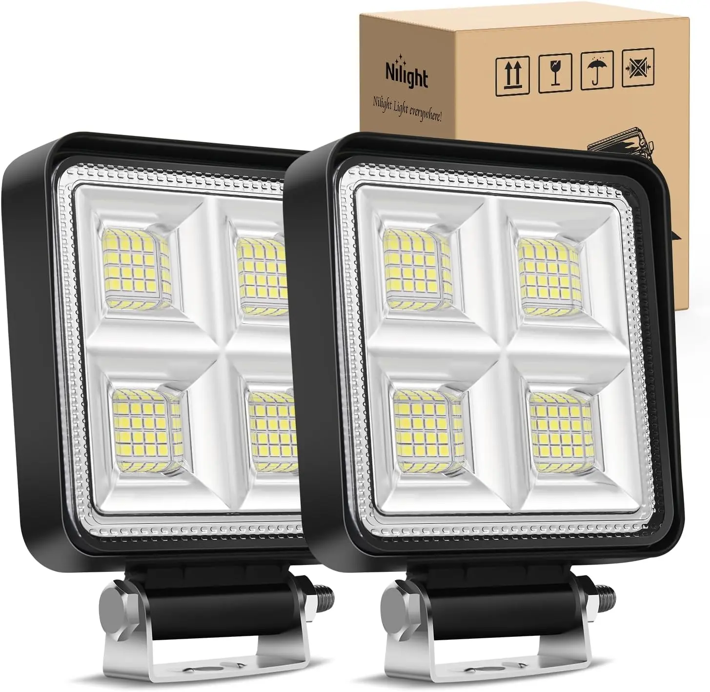 Nilight LED Tractor Lights LED Pod Lights Square 2PCS 4 Inch 64LED Flood LED Light Bar LED Fog Light Driving Light Led Work Light for Truck Off Road Vehicles ATV UTV Boat Visit the Nilight Store Underglow Car  dealsforyoudays
