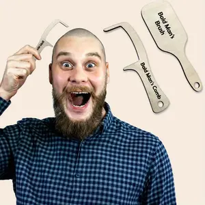 Funny Bald Men Comb Set, Wooden Hairless Toothbrush, Gag Gift for Bald Men, Beauty Tool for Hair Loss, Birthday & New Year Present