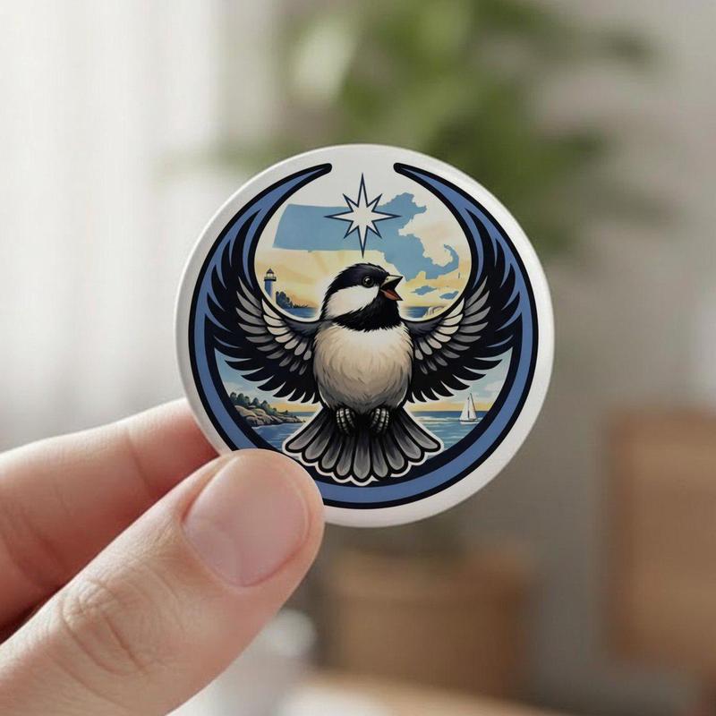 Massachusetts Bird Logo Button Pin – Coastal Graphic Badge for Jackets & Bags