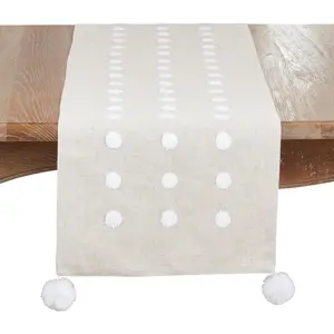Textured Dot & Pom Detail – Non-Reversible Lined Runner for Dining Tables & Consoles, 16"x70"