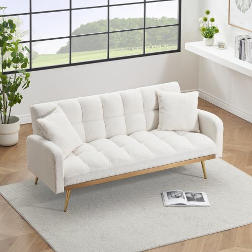 69 ''Convertible Loveseat Sleeper Sofa Bed,Comfy Loveseat Recliner Chair,Adjustable Sleeper Couch with Plush Teddy Fabric with Gold  Legs for Small Spaces, Living Room & Bedroom