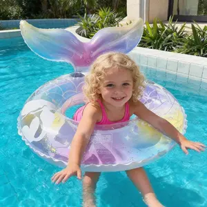 Mermaid Swim Ring with Dreamy Shades|Free air pump | Perfect for Pool & Beach, Let Girls Live Their Mermaid Princess Dream