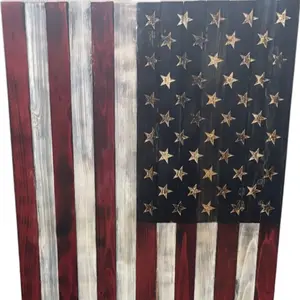Rustic Wooden American Flag - Handcrafted Patriotic Decor for Home & Office - Distressed Design with Stars and Stripes
