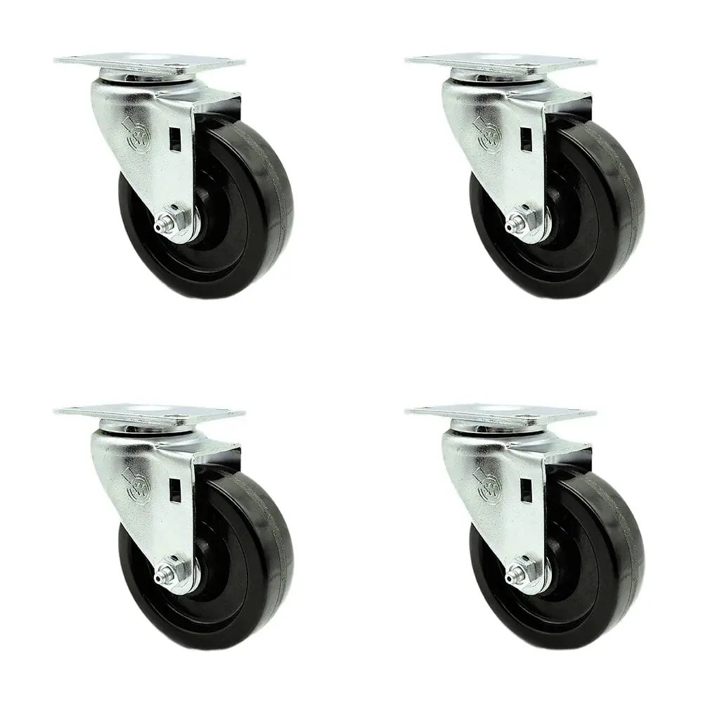 212 MAIN Heavy Duty Service Caster SCC-20S414-PHS-4, Phenolic Swivel Top Plate Caster with 4 in. Black Wheels - Set of 4