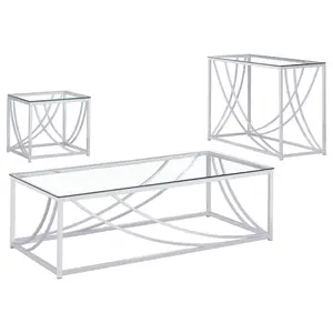 Lille 3-piece Glass Top Coffee End Sofa Table Set Chrome