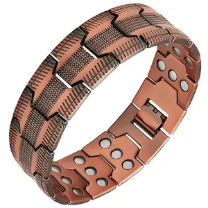 Men's Copper Bracelet with Triple Strong Magnetic Force, Magnetic Bracelet and Pure Copper Ring Set, Adjustable Size Tool Included, Wearable
