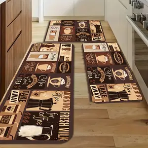 3pcs Kitchen Floor Mats, Kitchen Coffee Print Pattern Set Mat, for Indoor Entrance Floor Door Mats Quick Dry Kitchen Mats Laundry Room Bathroom Foot Mats