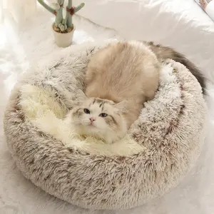 Cat Bed All-Season Plush Half-Closed Pet Nest, Cozy Long Hair Velvet Cat House, Comfortable Indoor Pet Shelter for Cats & Small Dogs
