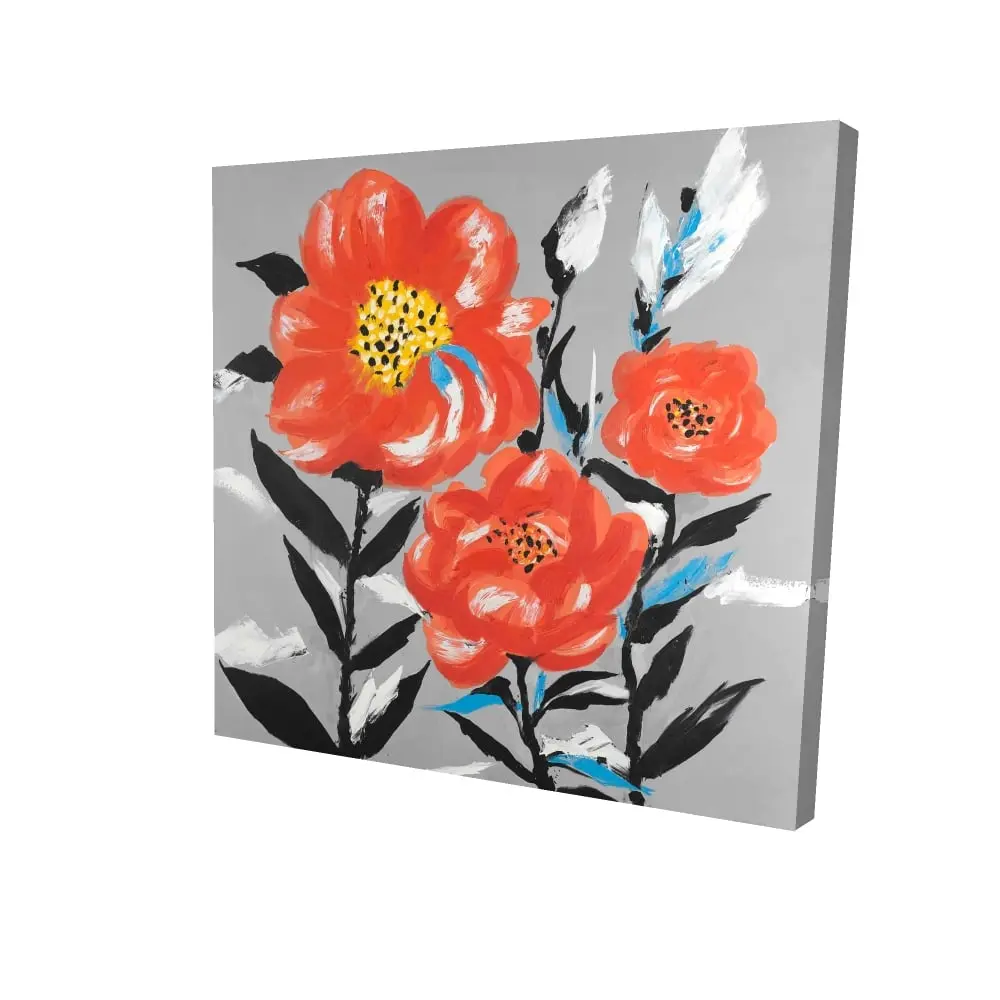Begin Home Decor 2080-2424-FL216 24 x 24 in. Botanical Gray Canvas - Pink Flowers with Blue Leaves Decor