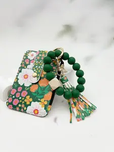 Women's Boho Style Beaded & Tassel Decorated Keychain with Flower Pattern Wallet,Cute Fall Trendy Keychain,Chic Gorgeous Keychain for Key & Bag Decor, Fall Outfits, Fall Freshness