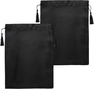 2 count Soft Silk Wig Bags Large Satin Hair Packaging Bags Travel Wig Storage Carrying Pouches with Drawstring Tassel for , Wigs, Hair Extensions, Hair Tools (Black)